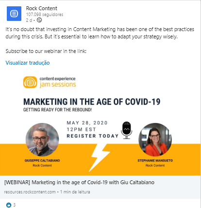 linkedi'n promotion of a webinar